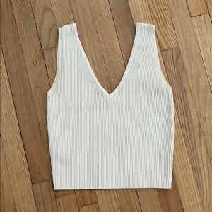White Ribbed V-Neck Women's Top